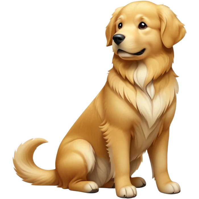 cinematic-[golden retreiver]-realistic-full-body-sitting-emoji,-tail-resting-loosely-beside-its-paws,-head-tilted-dramatically,-sleek-[golden]-fur,-simplified-yet-realistic-focused-features,-highly-detailed,-glowing-with-an-almost-sarcastic-glow emoji