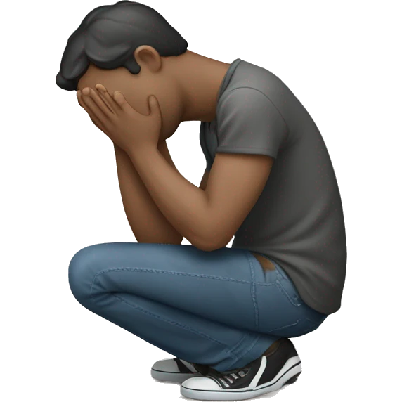 A white-skinned man kneeling and crying, trying to mend his girlfriend's broken heart. The heart is a broken emoji heart, highlighting the emotional scene. emoji