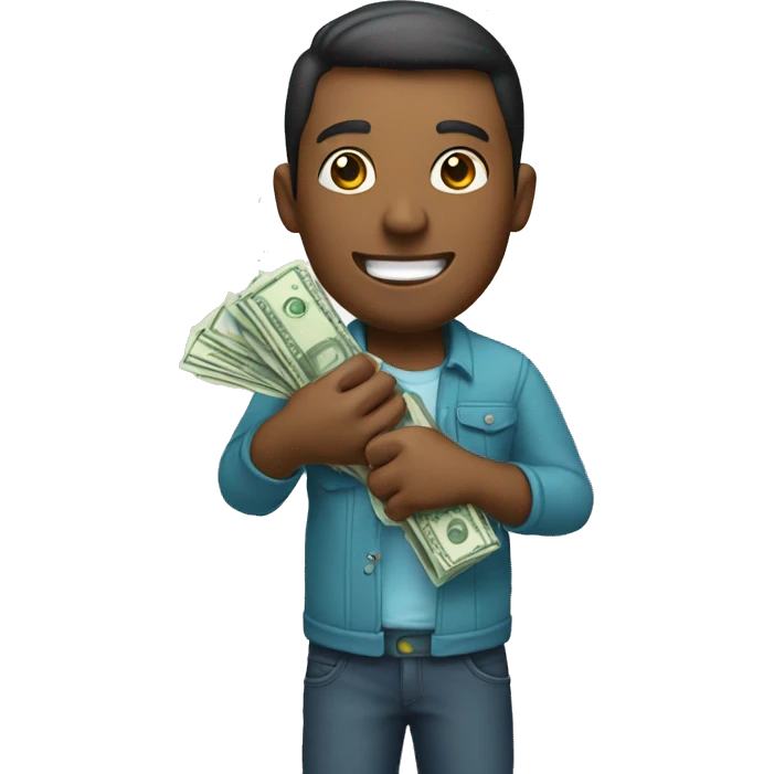 a man holding money,  while holding a water gun and smiling emoji