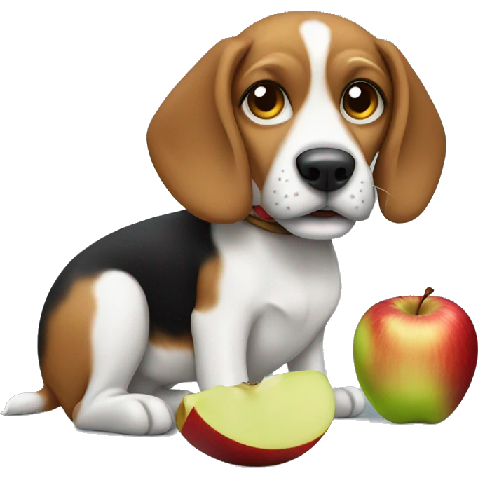 A beagle dog eating an apple emoji