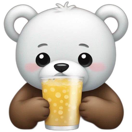 sad bear drinking boba drink emoji