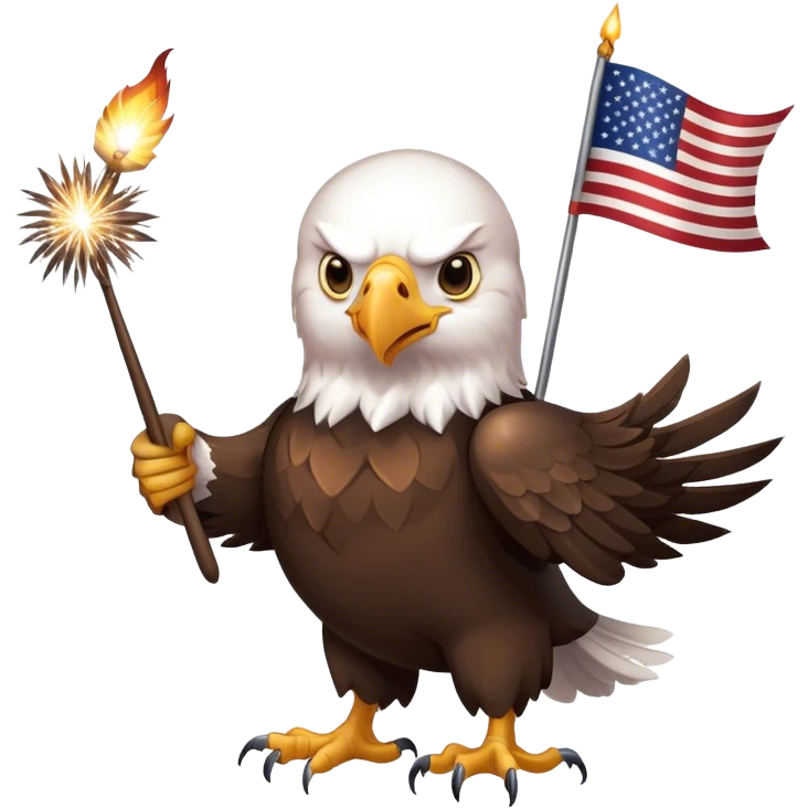 Bald eagle with flag and sparklers emoji
