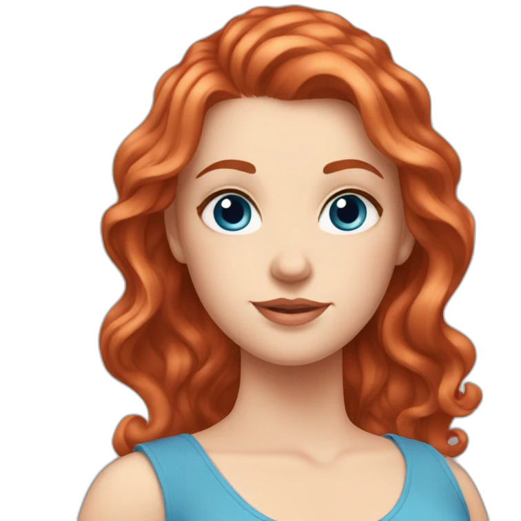 white girl. red wavy hair. blue eyes. strap dress. emoji