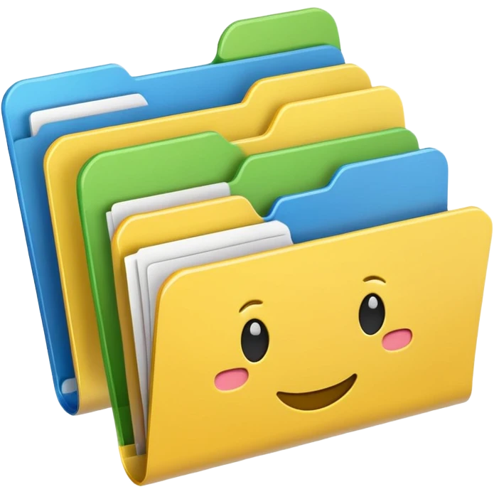 three file folders, with different colored tabs, emoji style emoji