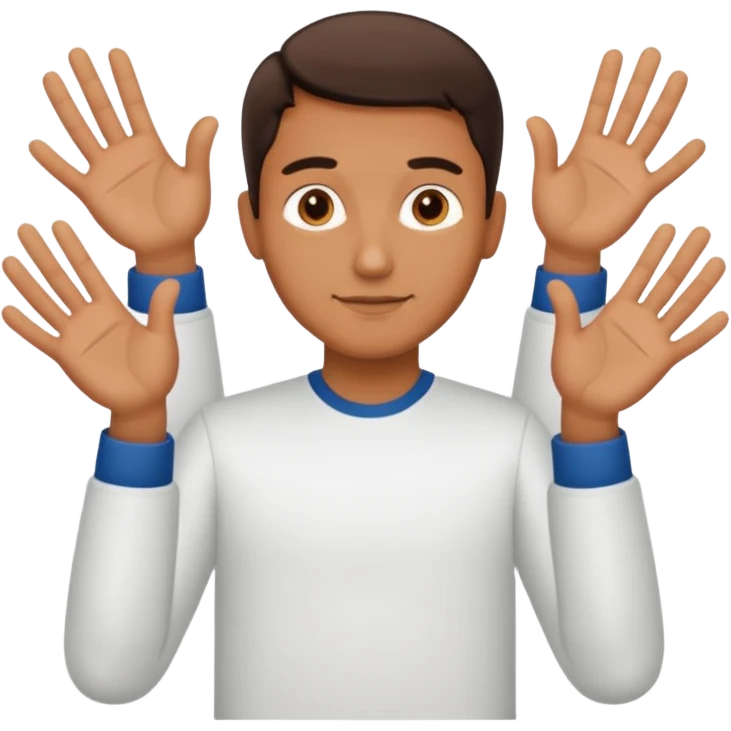 A Man holding 6 in one hand, 7 in the other Hand.  emoji