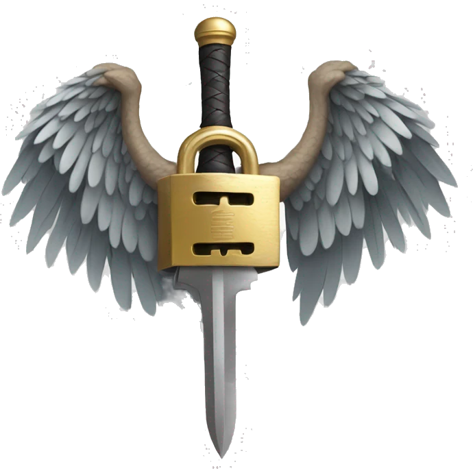 a lock with wings and arms holding a sword emoji