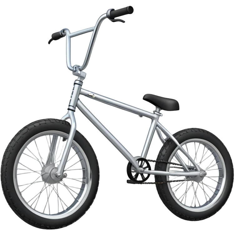 BMX bike with chrome frame, side view, small wheels with fat tires, high rise handlebars, pegs on axles, iOS emoji style emoji