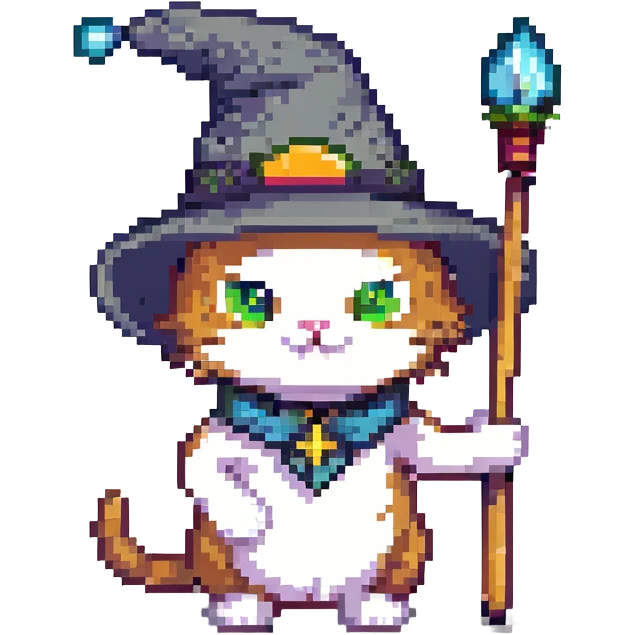 cat wearing a hat and holding a wand emoji