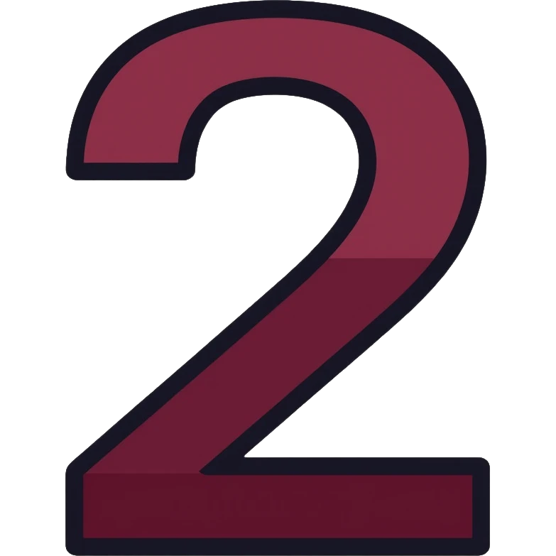 Number 2 in serif italic font with matted style in muted, deep, rich burgundy-charcoal mix color emoji