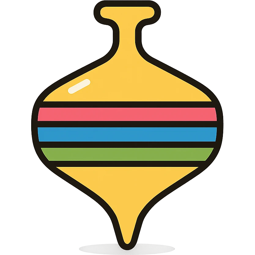 vector icon of a gold spinning top with multicolor details, elegant and minimalist flat design, award badge style, 2D flat vector, trending icon look, soft shadows, no text, isolated on white background, commercial use emoji