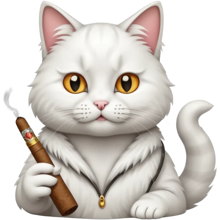 fluffy white cat smoking a cigar emoji