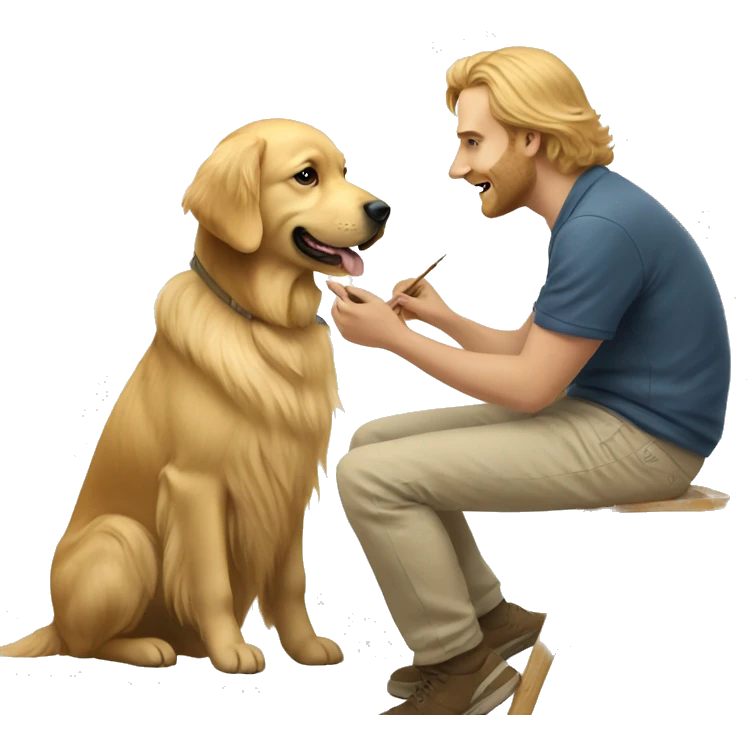 Golden retriever painting a picture of a man emoji