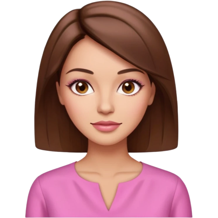 create an emoji of an adult woman with botox, with a square cut and brown hair, light skin, brown eyes and an elegant pink blouse emoji