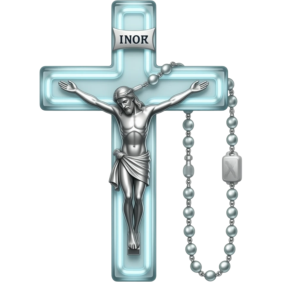 cruz sagrada silver vidro neon com rosário silver vidro neon emoji