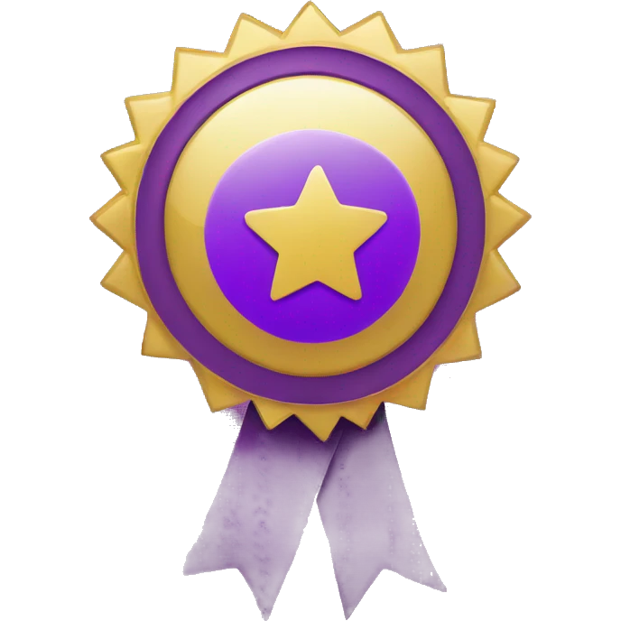 purple award badge with checkmark emoji