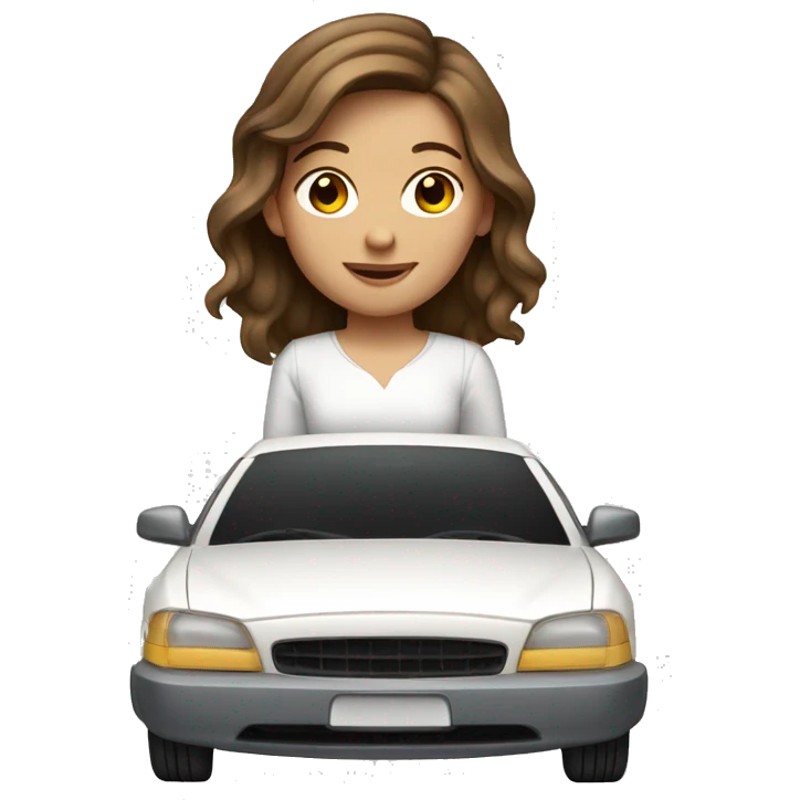 Brown hair Caucasian girl in a white car emoji