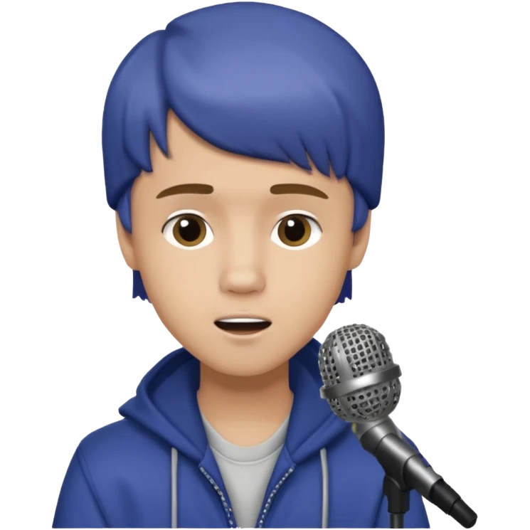 Justin Bieber, around 16, casual clothes, singing into mic emoji
