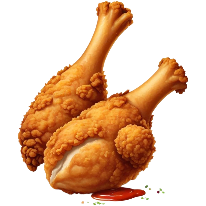 KFC style crispy fried chicken leg with golden brown breading and signature spices emoji