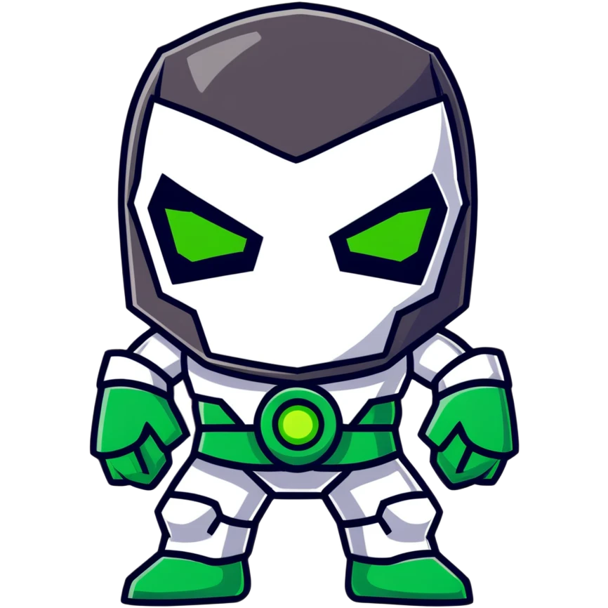 Doctor Doom standing tall with bright green eyes behind metal mask emoji