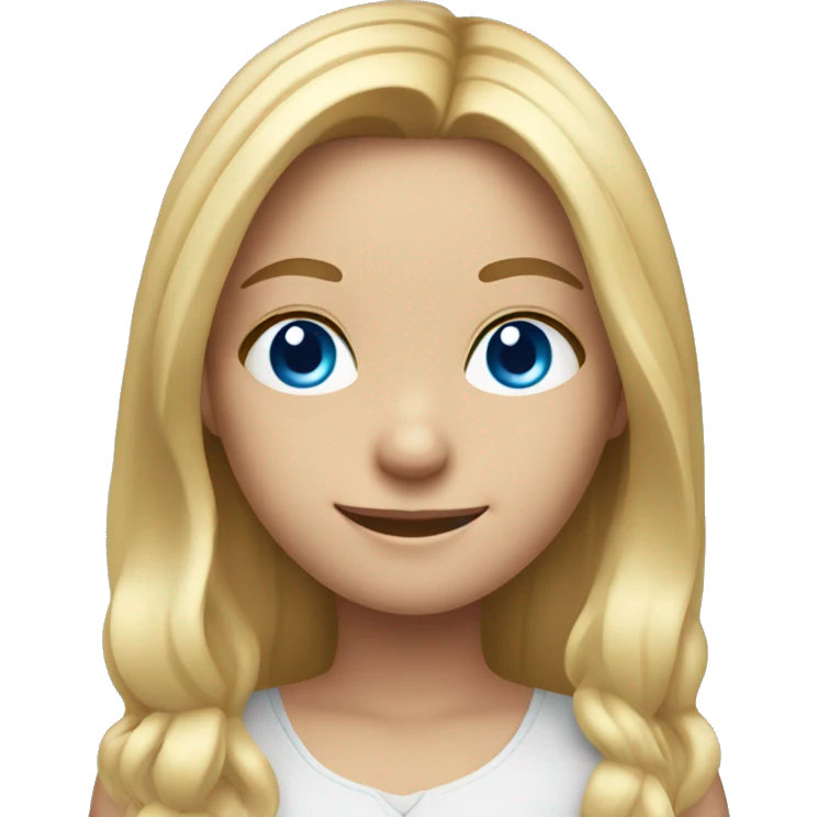 Smiling girl with long blond hair with a middle part and blue eyes emoji