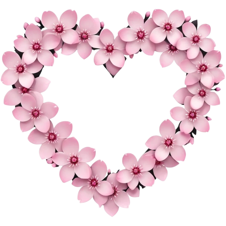 goth sakura heart, heart made of white sakura petals with pink accents, remove background emoji
