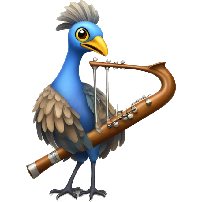 Lyre bird standing on a flute emoji
