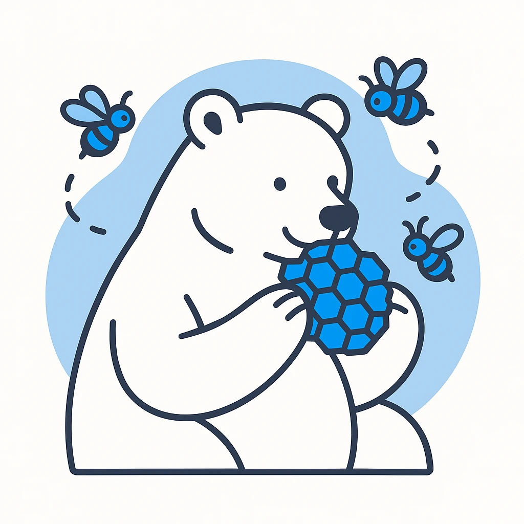 bear eating honeycomb with bees flying around emoji