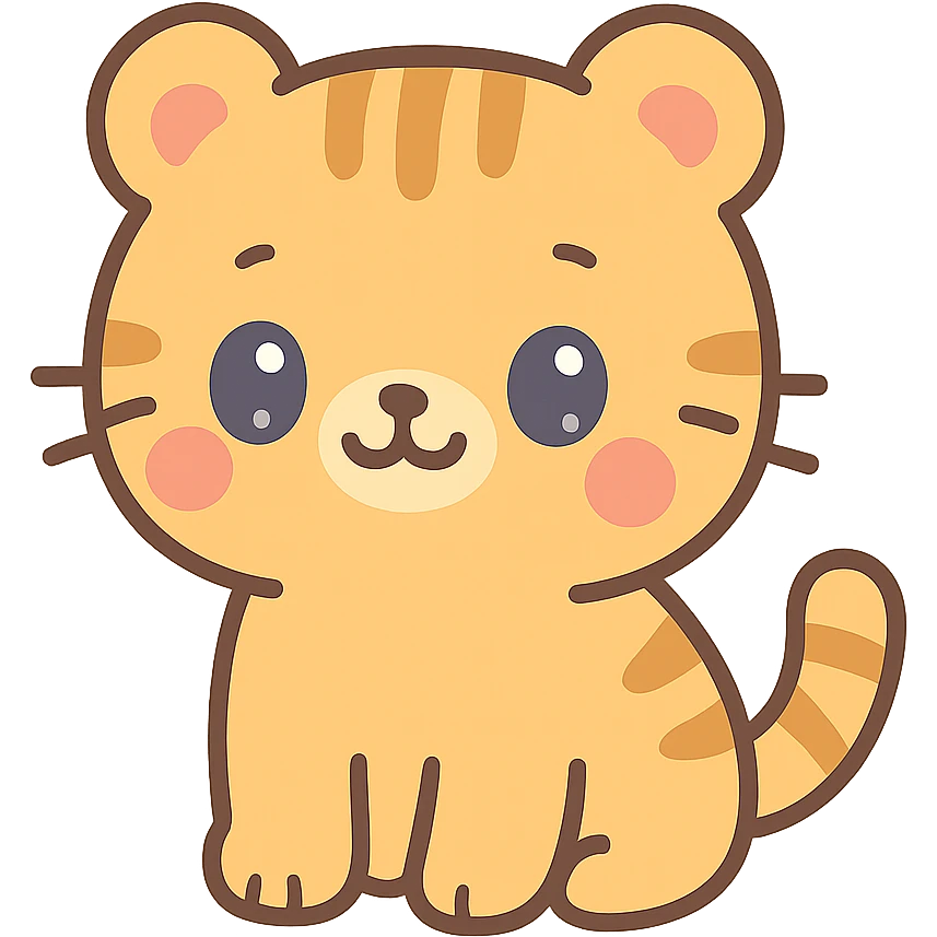 a playful tiger, simple and cute kawaii style emoji