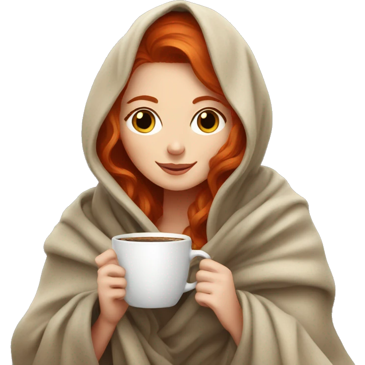 redhead girl drinking coffee under a blanket emoji