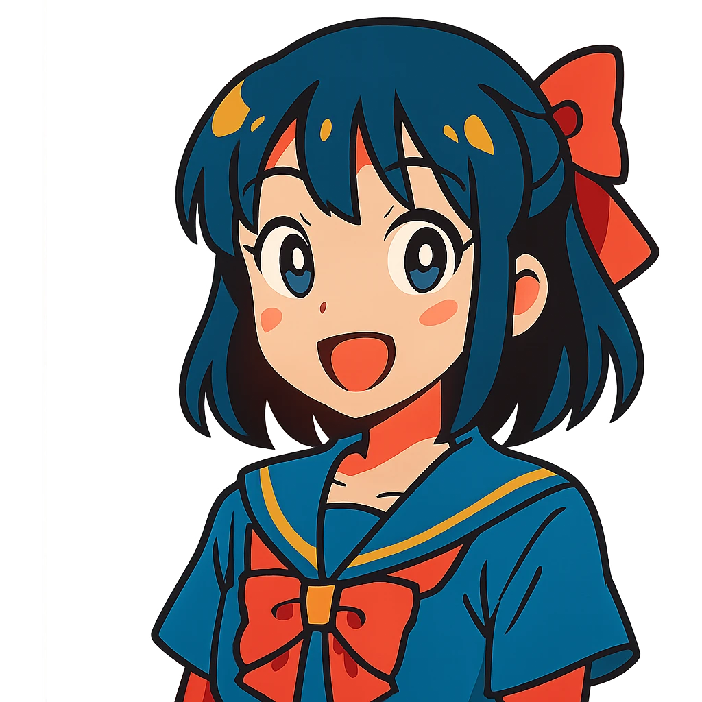 Japanese girl, anime style, vibrant colors, expressive face emoji