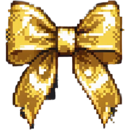 golden bow with shiny highlights pixel art emoji
