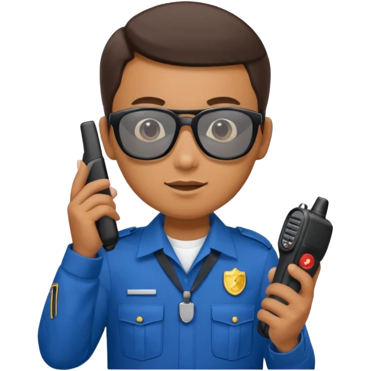 school security, blue cloth, sun glasses, holding walkie-talkie emoji