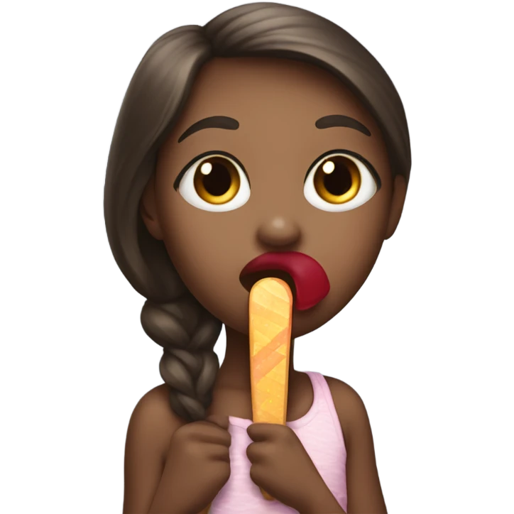 girl with popsicle in her mouth shaped like a nose  emoji