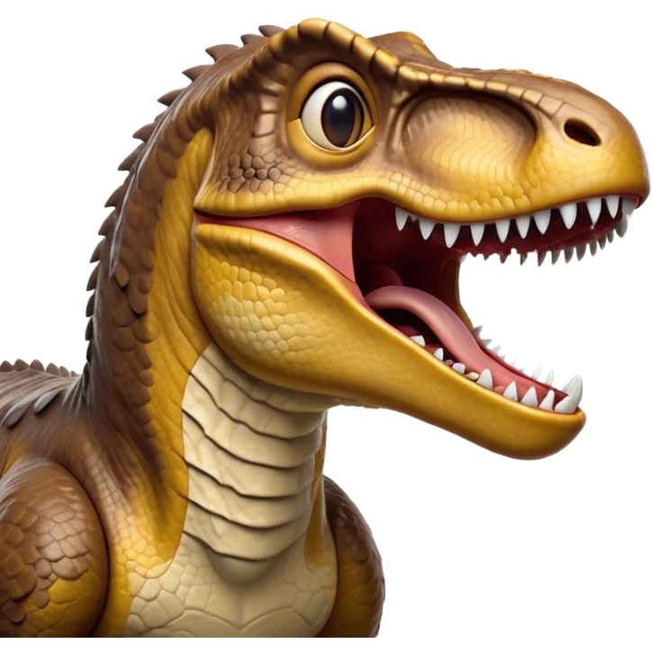 Cinematic Realistic Cute Yawning velociraptor/T-rex Portrait Emoji, Head tilted slightly with a dramatic, wide-open yawn, showcasing a massive, rugged scaled hide with subtly drooping features and half-closed, drowsy eyes rendered in authentic prehistoric detail, high shine, relaxed yet expressive, styled with a dash of ancient charm, soft glowing outline, capturing the essence of a sleepy yet affectionate velociraptor/T-rex that appears ready to stretch out and settle into a timeless nap! emoji