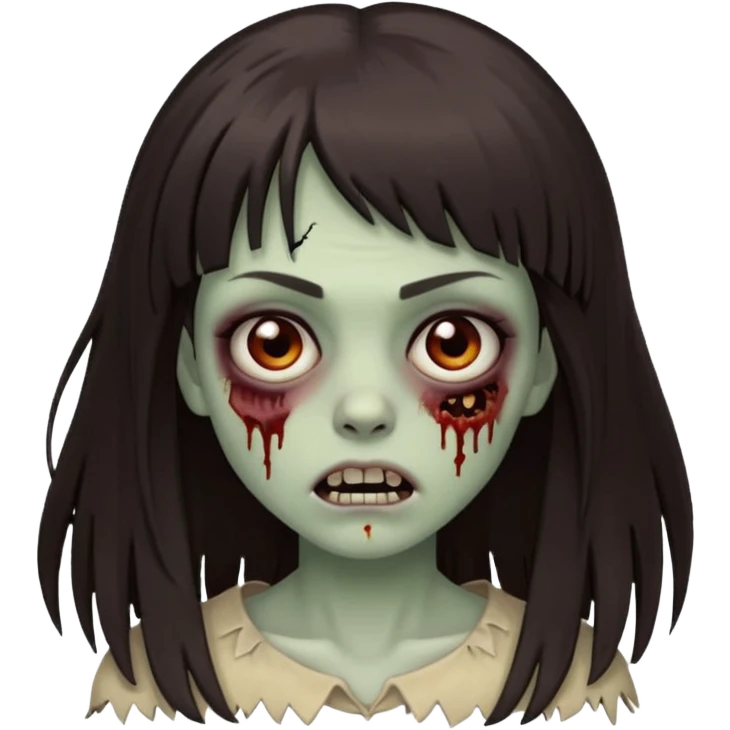 crie garota zombie com cabelos grandes, castanho escuro e franja emoji