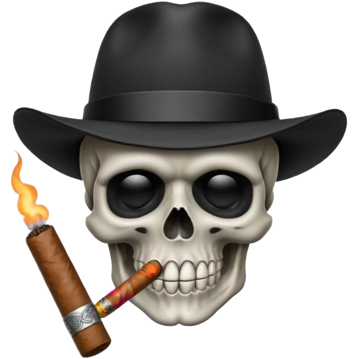 Skull head with a black hat with a cigar in his mouth emoji