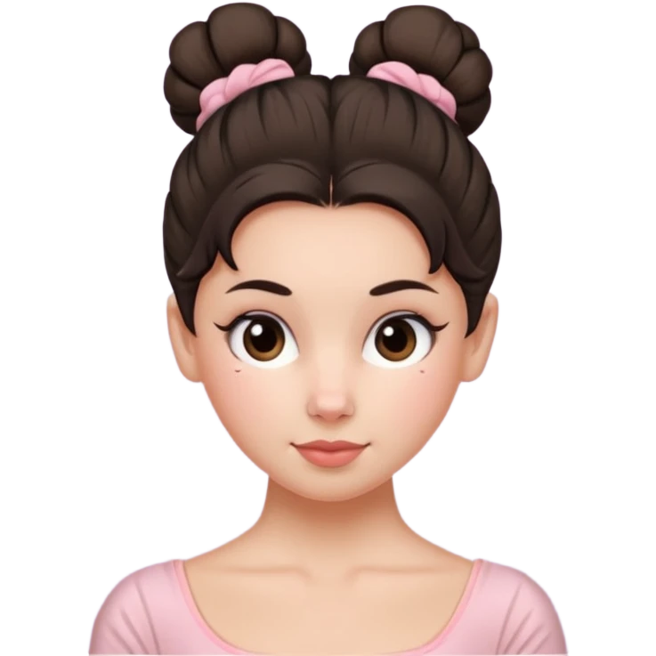 white girl a single messy ballet bun, dark hair,  emoji