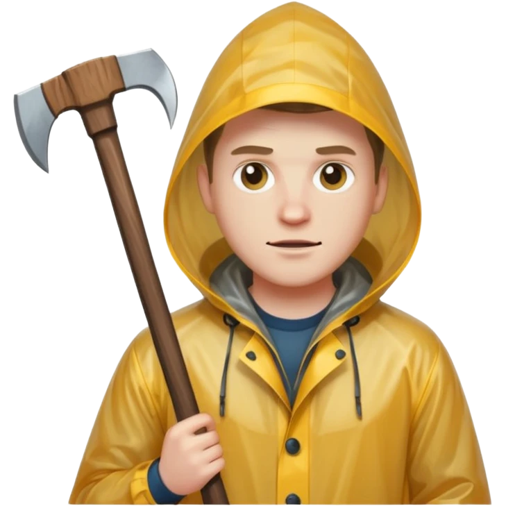 Американский психопат в прозрачном дождевике без капюшона с топором emoji