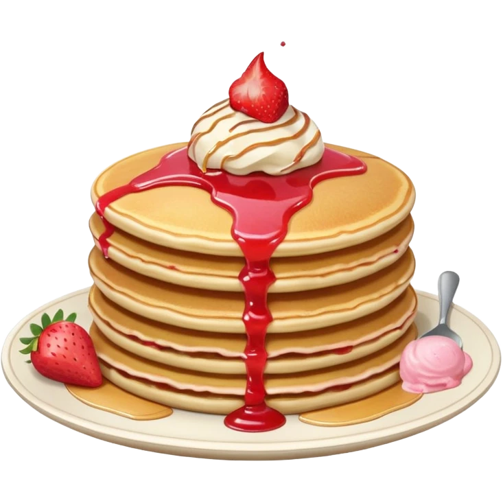 a stack of pancakes with strawberry ice cream emoji