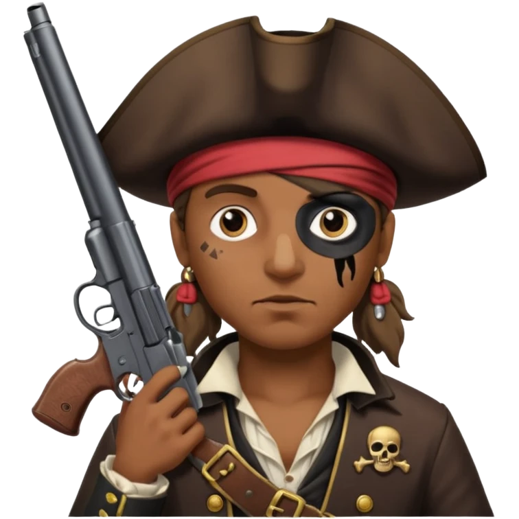 Pirates full  patch on left eye hoarding a gun emoji