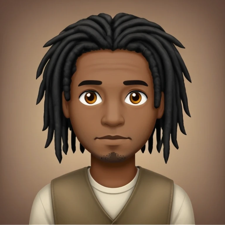 Medium man with short black dreads dark brown eyes emoji
