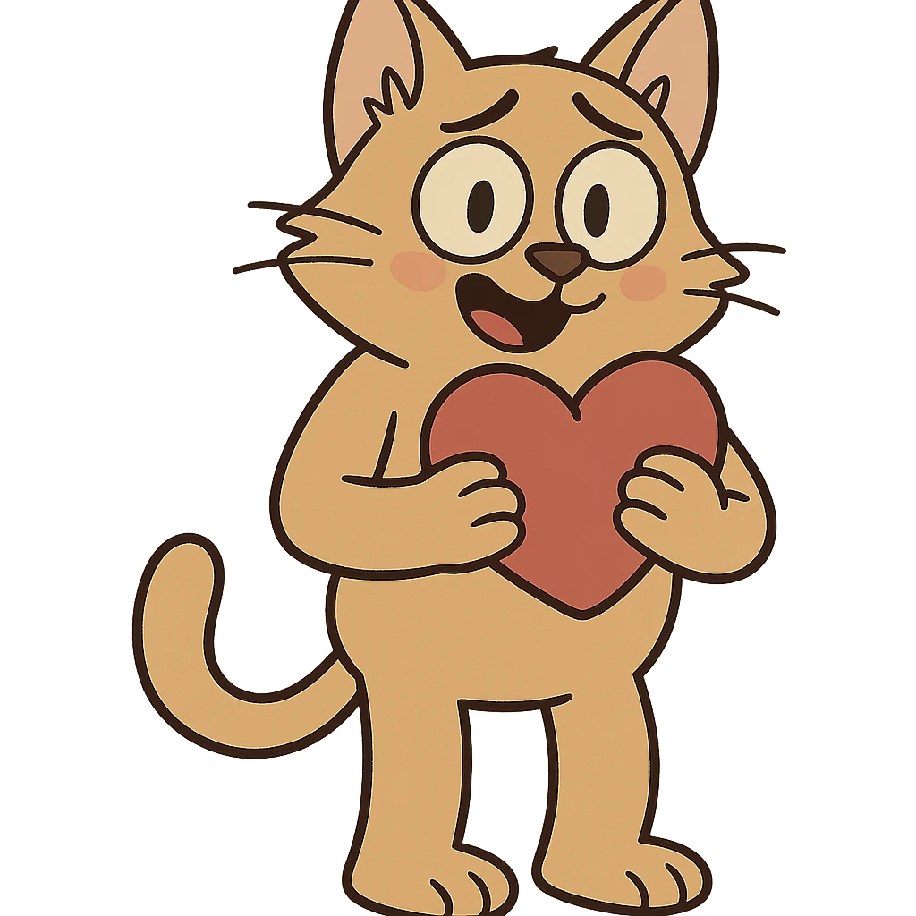 a cat holding a heart, cartoon style emoji