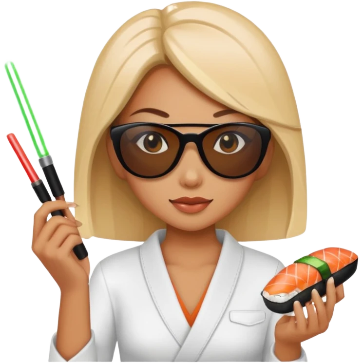 Girl wearing sunglasses with lasers and sushi emoji