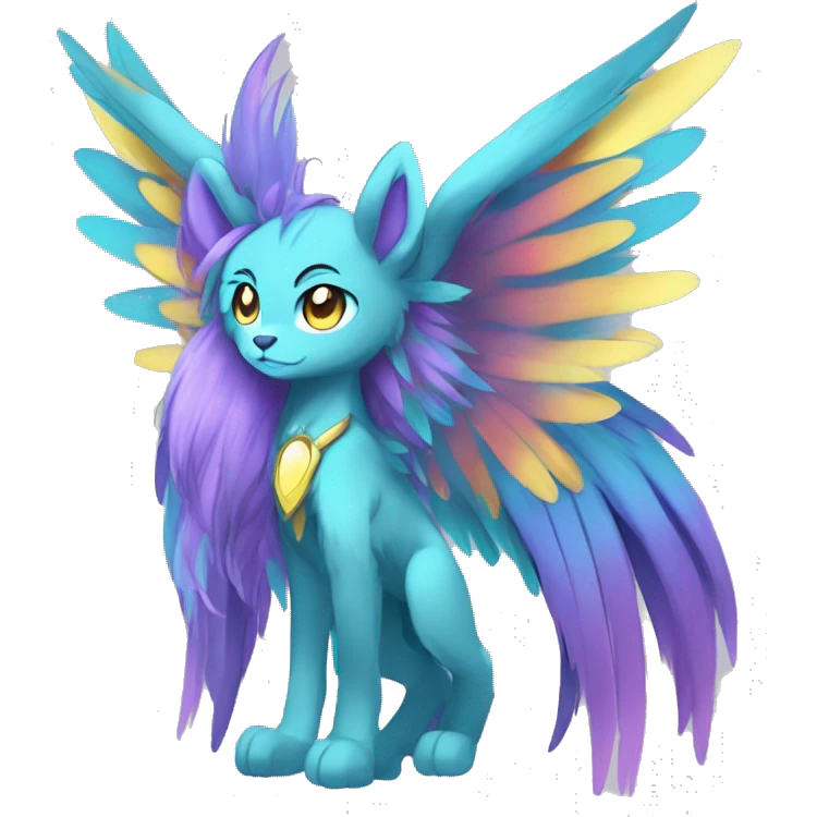 Anthro Sona Cool Edgy Cute Colorful Shy Winged Shiny Fakemon-Fantasy-Creature With Long Hair-Mane Full Body emoji