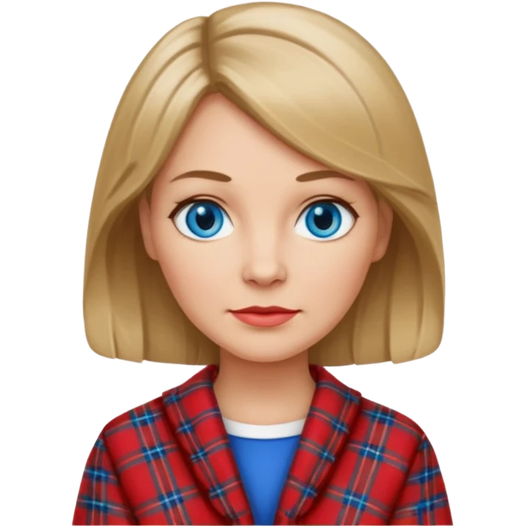 midle  aged female with Scottish red attire and dark blonde hair and blue eyes emoji