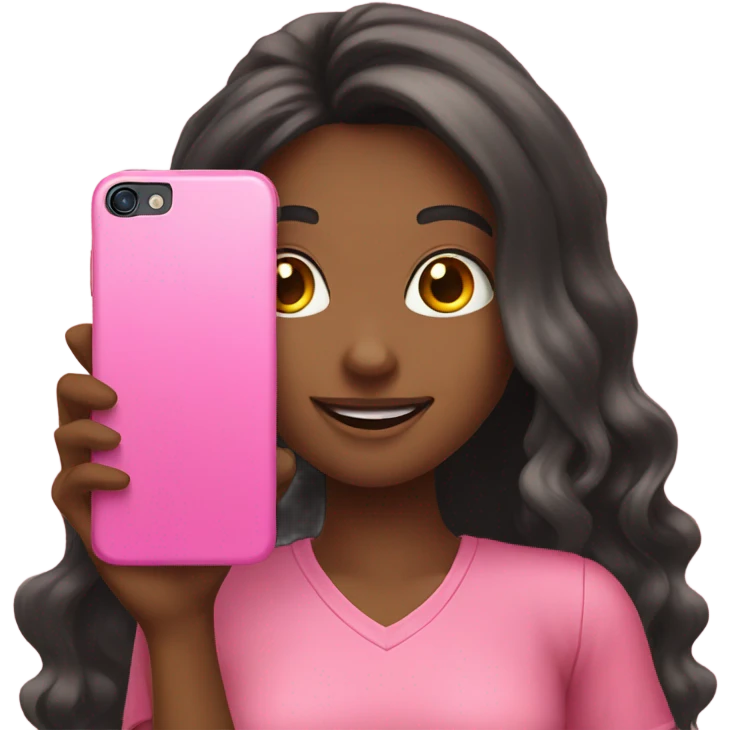 girl taking selfie with pink phone emoji