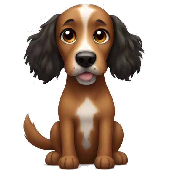 Brown dog with black spots and long fluffy ears emoji