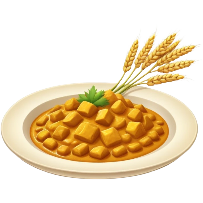 cartoon plate of curry with a giant stalk of wheat laying on top horizontally emoji