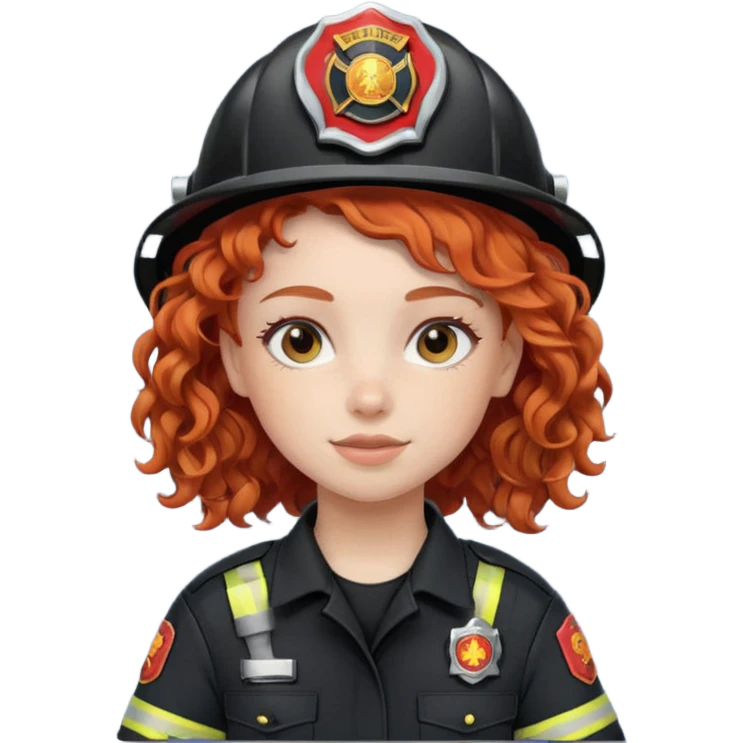 Firefighter girl curly hair with Black uniform emoji