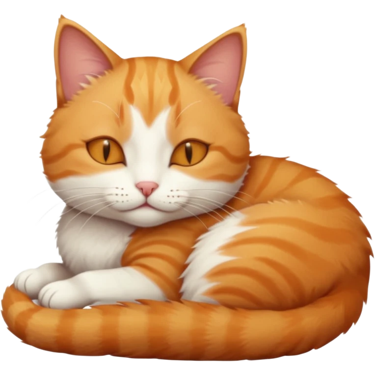 ginger and white small cat eyes closed lying down in weird position emoji